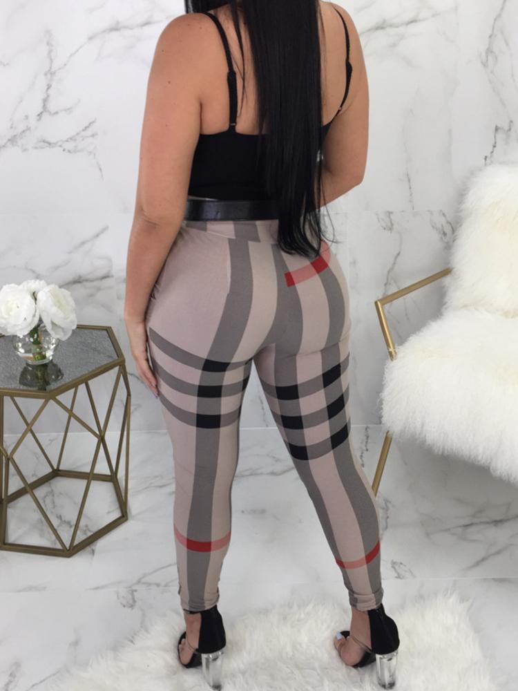 Woman Plaid High Waist Slinky Pencil Pants - DadHats2ow6ix