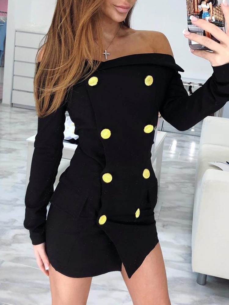 Double-Breasted Off Shoulder Mini Dress - DadHats2ow6ix