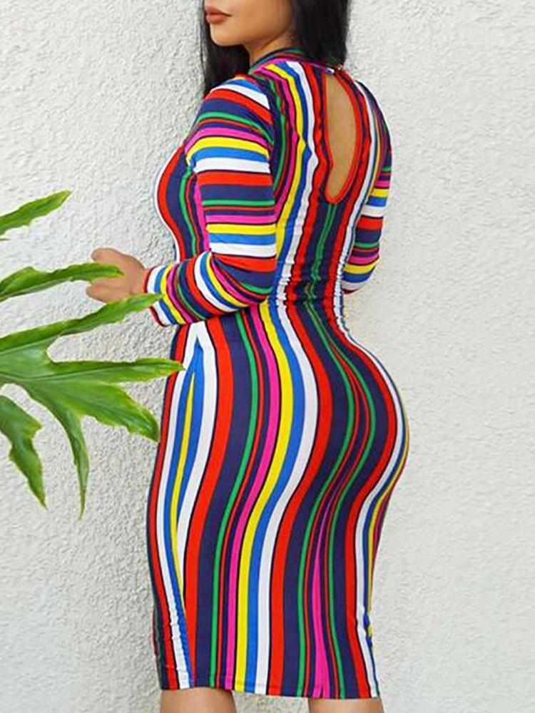 Colorful Stripes Cutout Back Bodycon Dress - DadHats2ow6ix