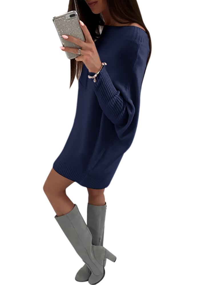 Stylish Long Sleeve Solid Sweater Dress - DadHats2ow6ix