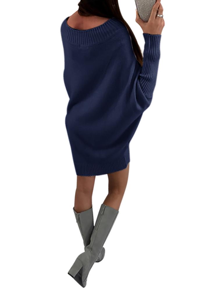 Stylish Long Sleeve Solid Sweater Dress - DadHats2ow6ix