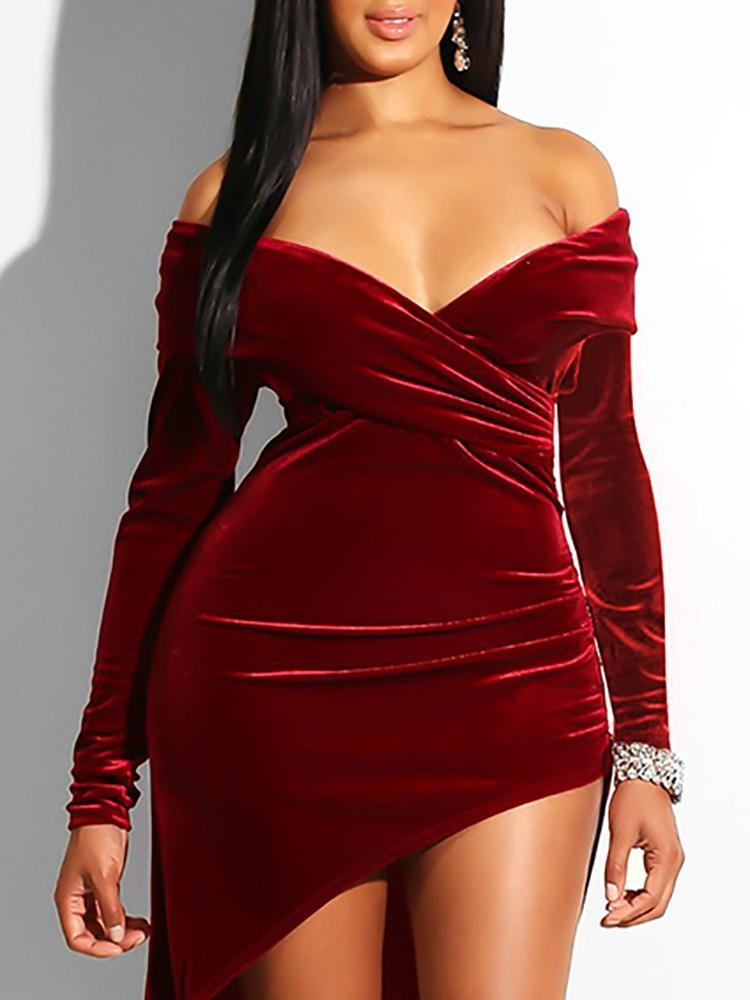 Velvet Ruched Wrapped Irregular Dress - DadHats2ow6ix