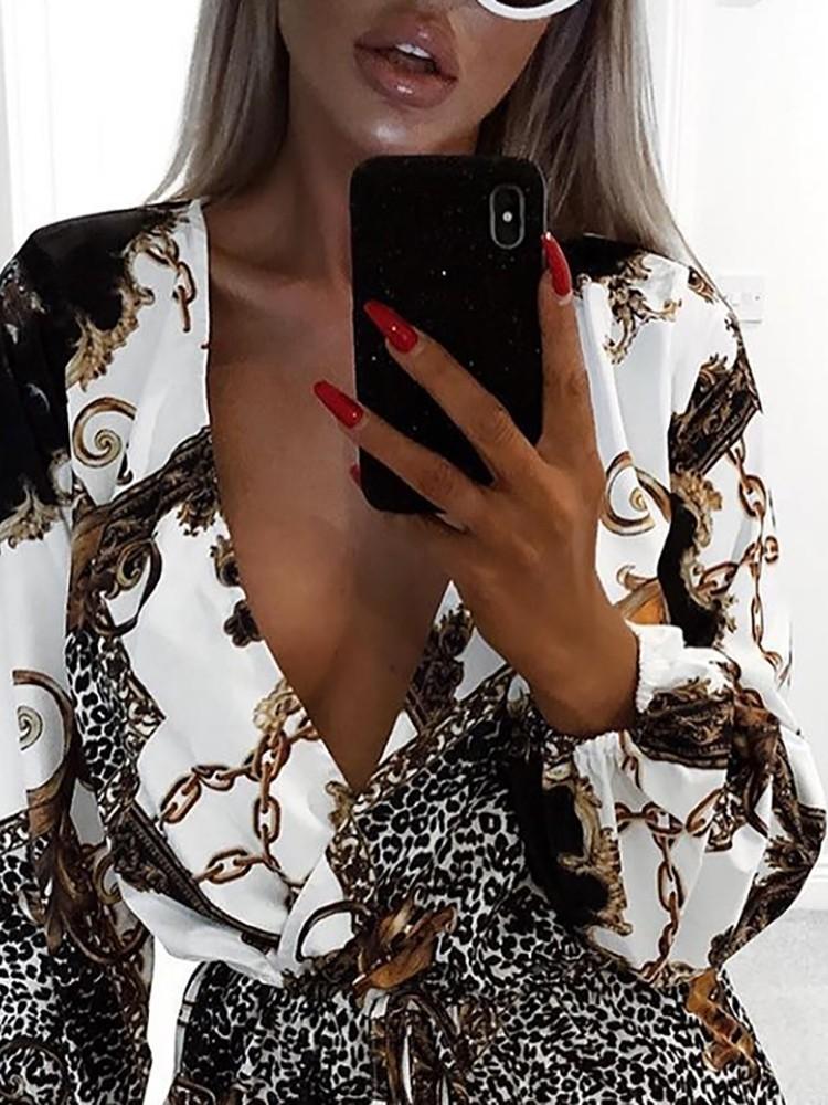 Chain & Leopard Print Long Sleeve Rompers - DadHats2ow6ix