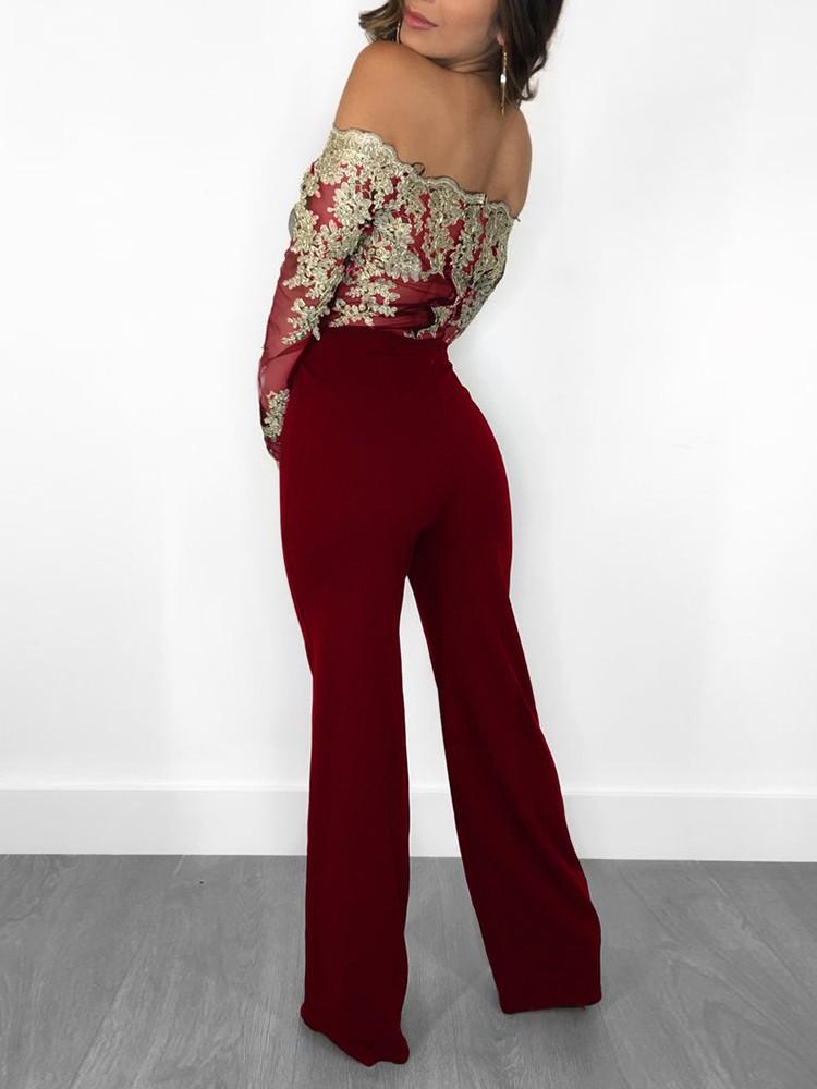 Flower Embroidery Off Shoulder Wide Leg Jumpsuit - DadHats2ow6ix