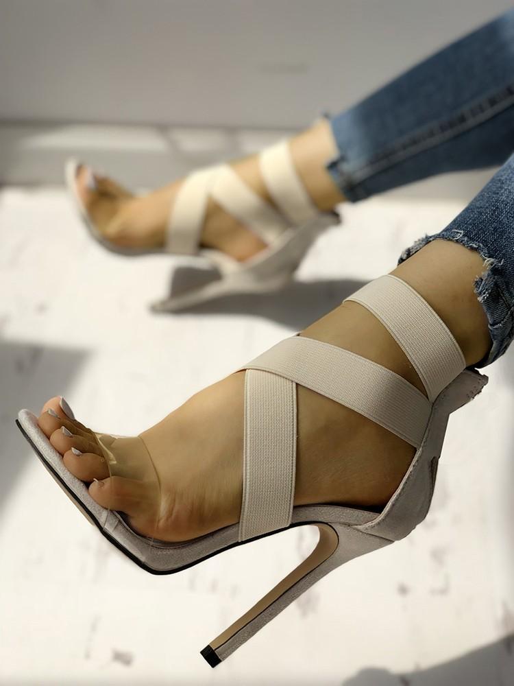 Transparent Crisscross Bandage Thin Heeled Sandals - DadHats2ow6ix