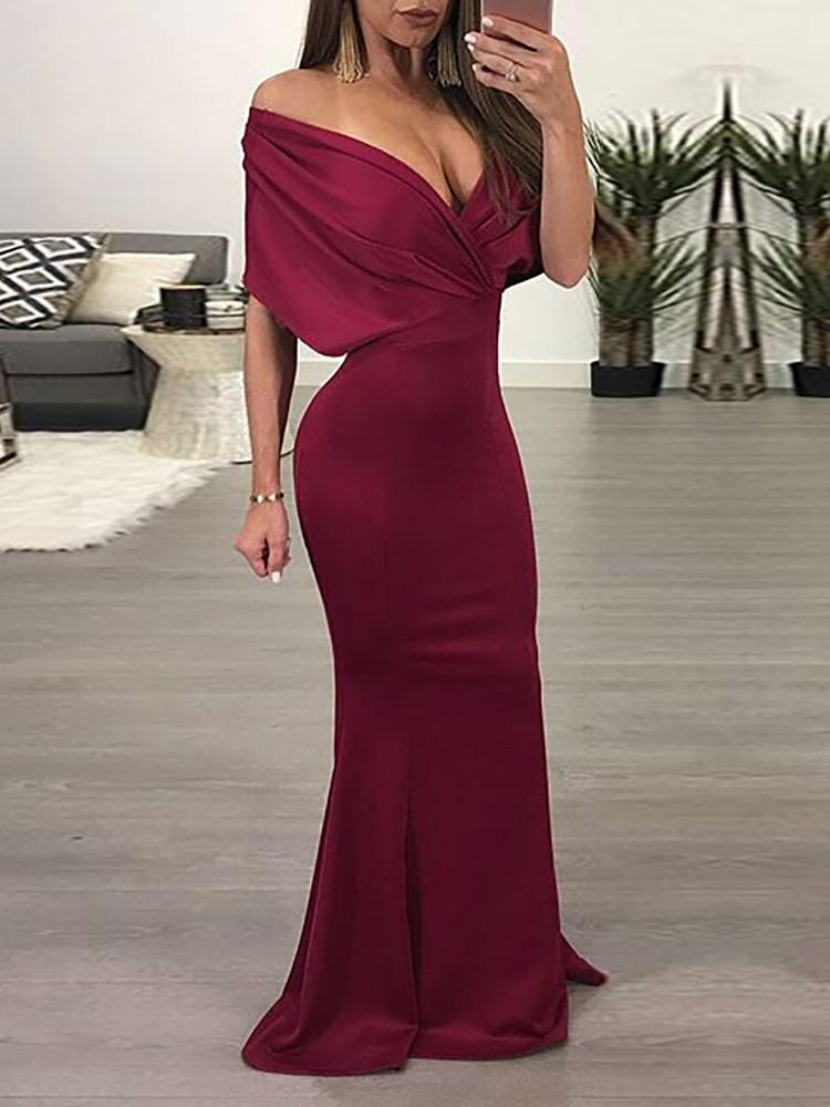 Trendy Off Shoulder Maxi Party Dress - DadHats2ow6ix