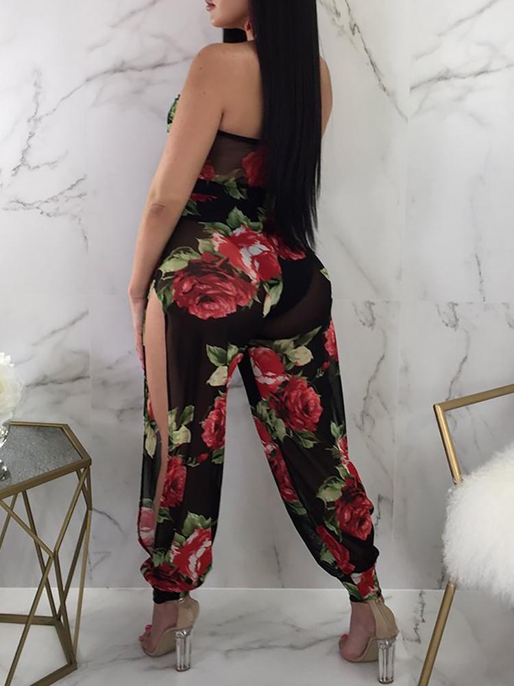 Floral Print Twist Front Cutout Slit Leg Jumpsuits - DadHats2ow6ix