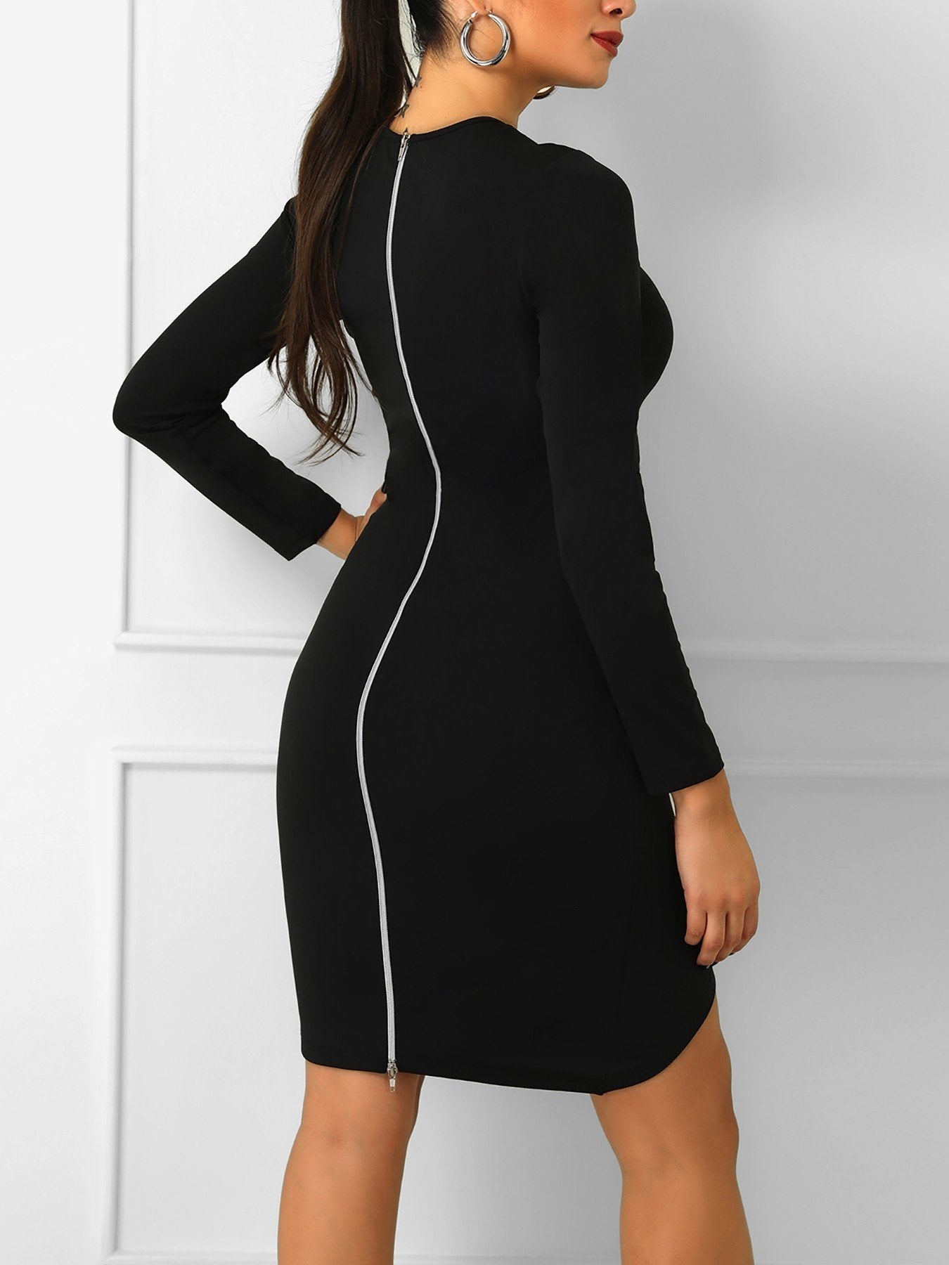 Solid Zipper Design Slit Irregular Dress - DadHats2ow6ix