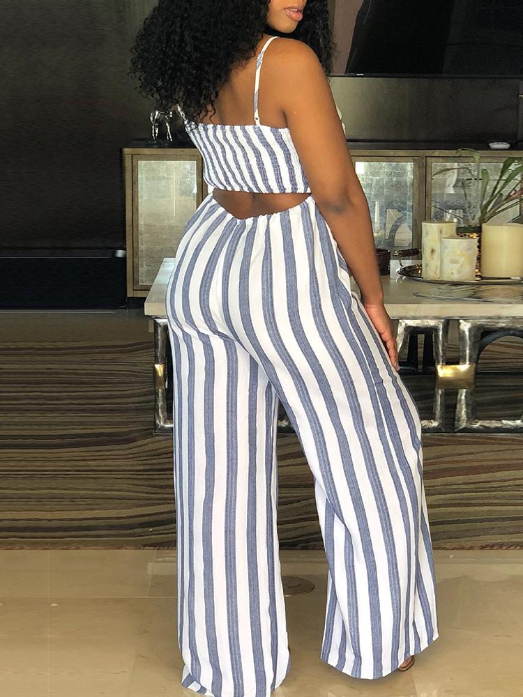 Striped Bowtie Detail Cutout Back Jumpsuit - DadHats2ow6ix