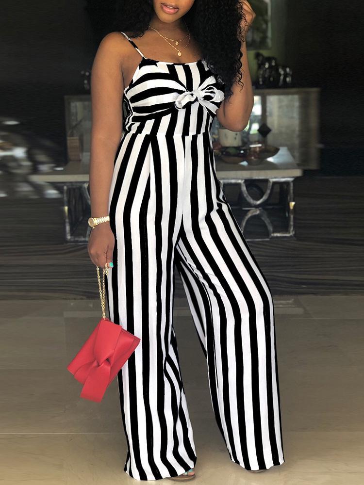 Striped Bowtie Detail Cutout Back Jumpsuit - DadHats2ow6ix