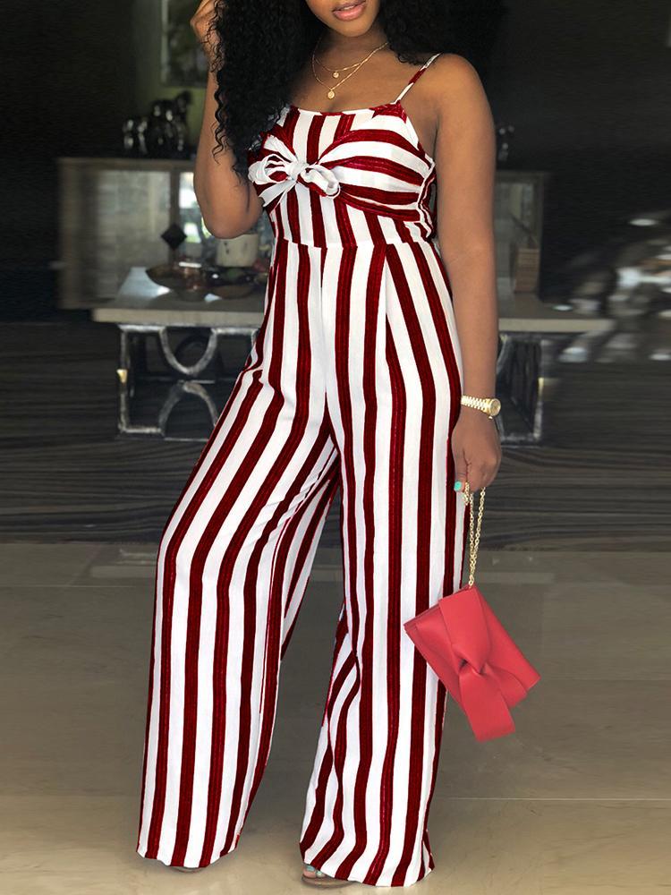 Striped Bowtie Detail Cutout Back Jumpsuit - DadHats2ow6ix