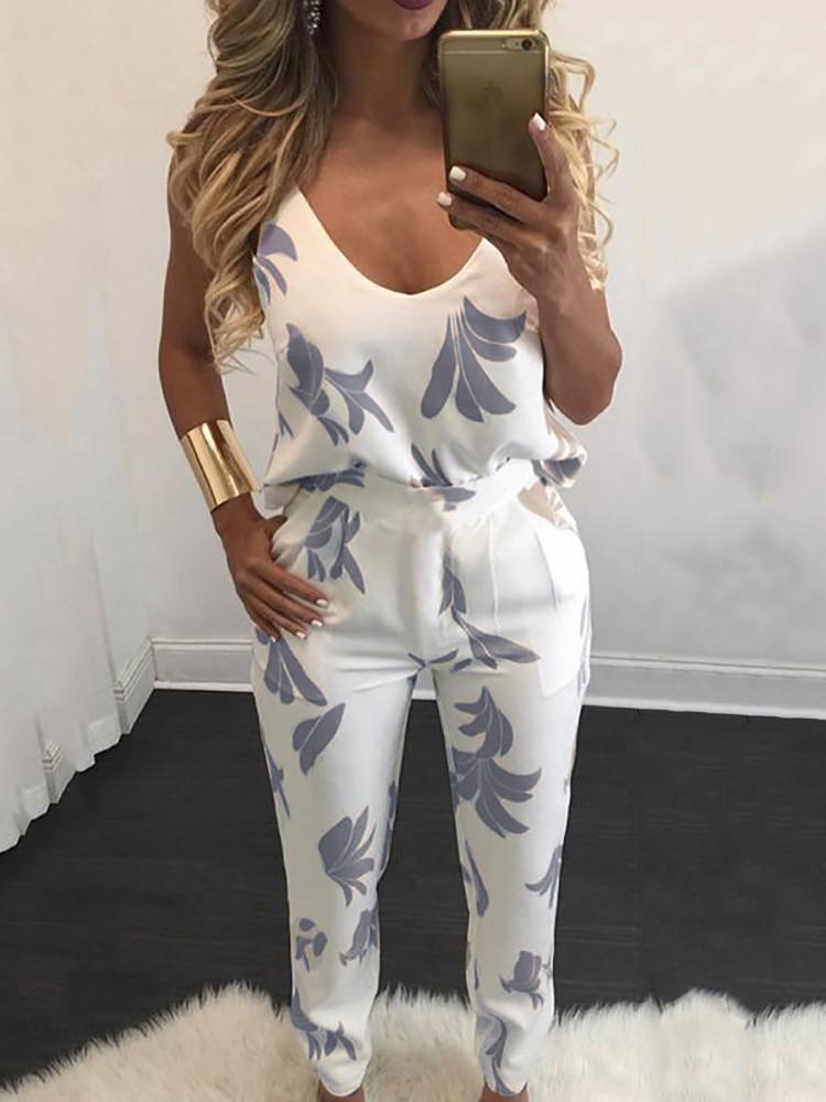 Stylish Women Spaghetti Strap Print Pantsuit - DadHats2ow6ix