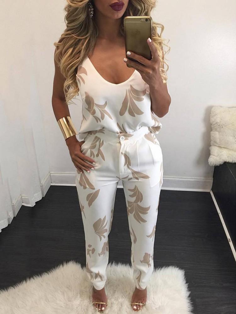 Stylish Women Spaghetti Strap Print Pantsuit - DadHats2ow6ix