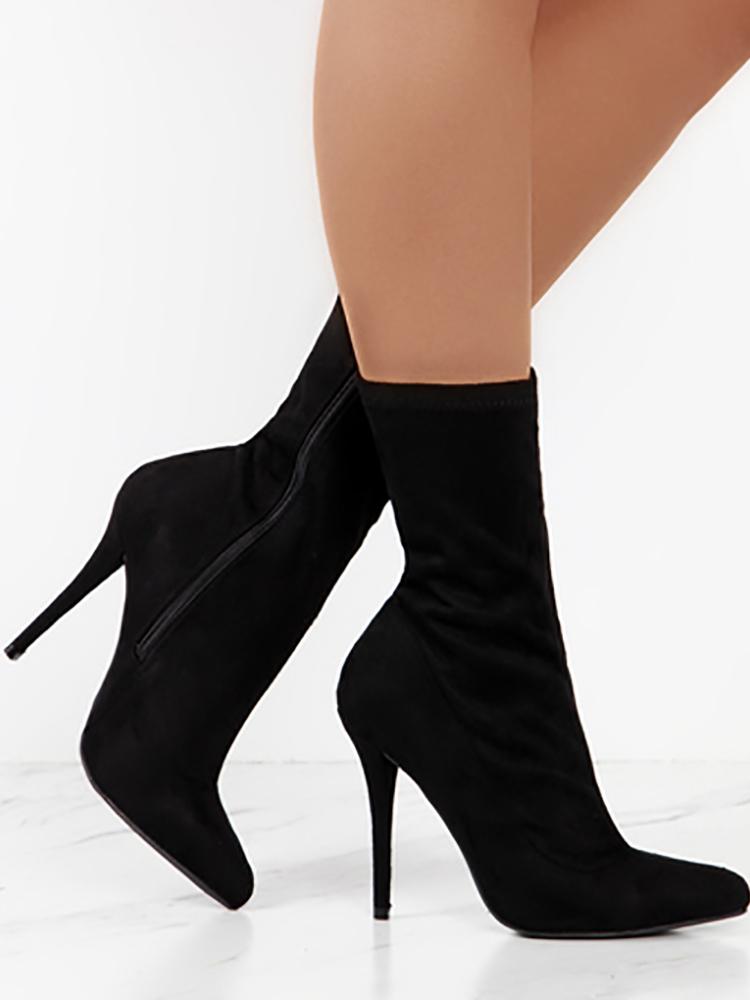 Stylish Pointed Toe Side Zipper Heeled Boots - DadHats2ow6ix