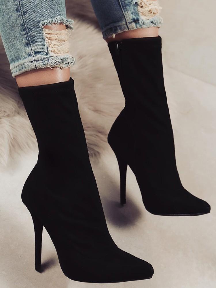 Stylish Pointed Toe Side Zipper Heeled Boots - DadHats2ow6ix