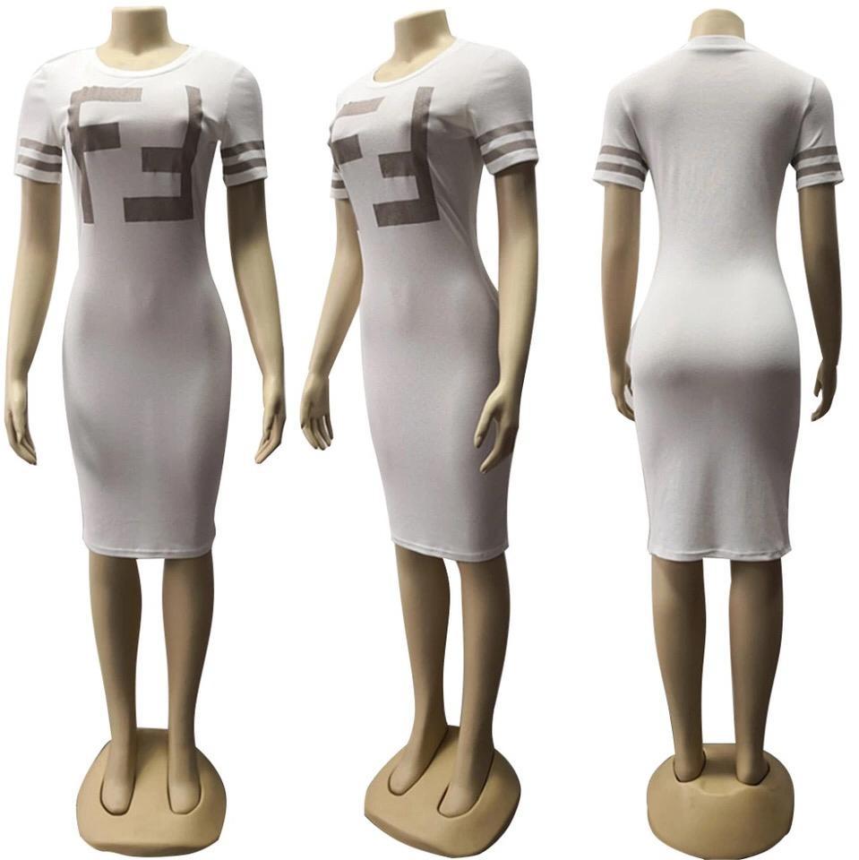Letter Short Sleeve Bodycon Dresses - DadHats2ow6ix