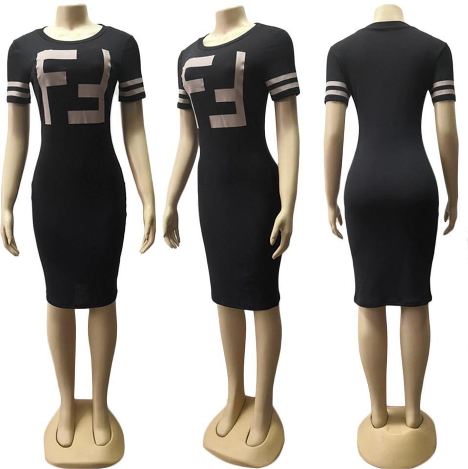 Letter Short Sleeve Bodycon Dresses - DadHats2ow6ix