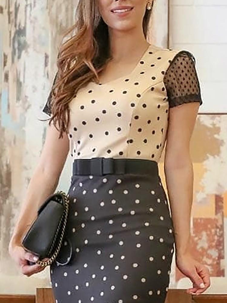 Colorblock Polka Dot Pep Hem Bodycon Dress - DadHats2ow6ix