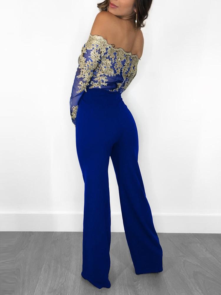 Flower Embroidery Off Shoulder Wide Leg Jumpsuit - DadHats2ow6ix