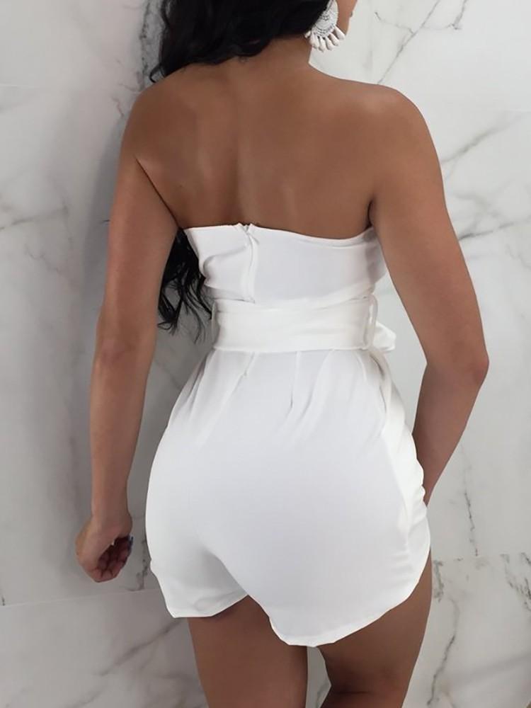 Sweetheart Deep V Neck Solid Waist Belted Tube Romper - DadHats2ow6ix