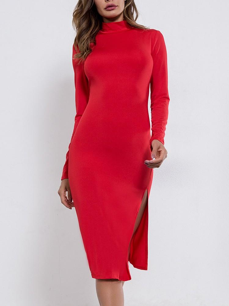 Thigh Slit Cutout Long Sleeve Dress - DadHats2ow6ix