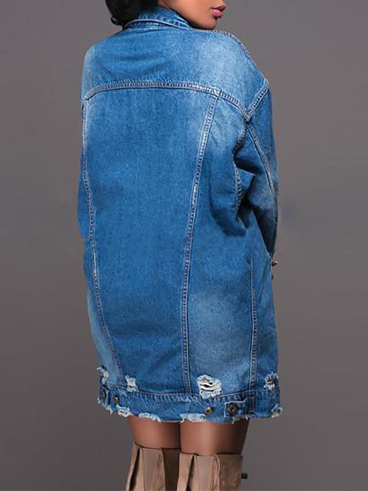 Denim Distressed Fringes Pocket Design Coat - DadHats2ow6ix