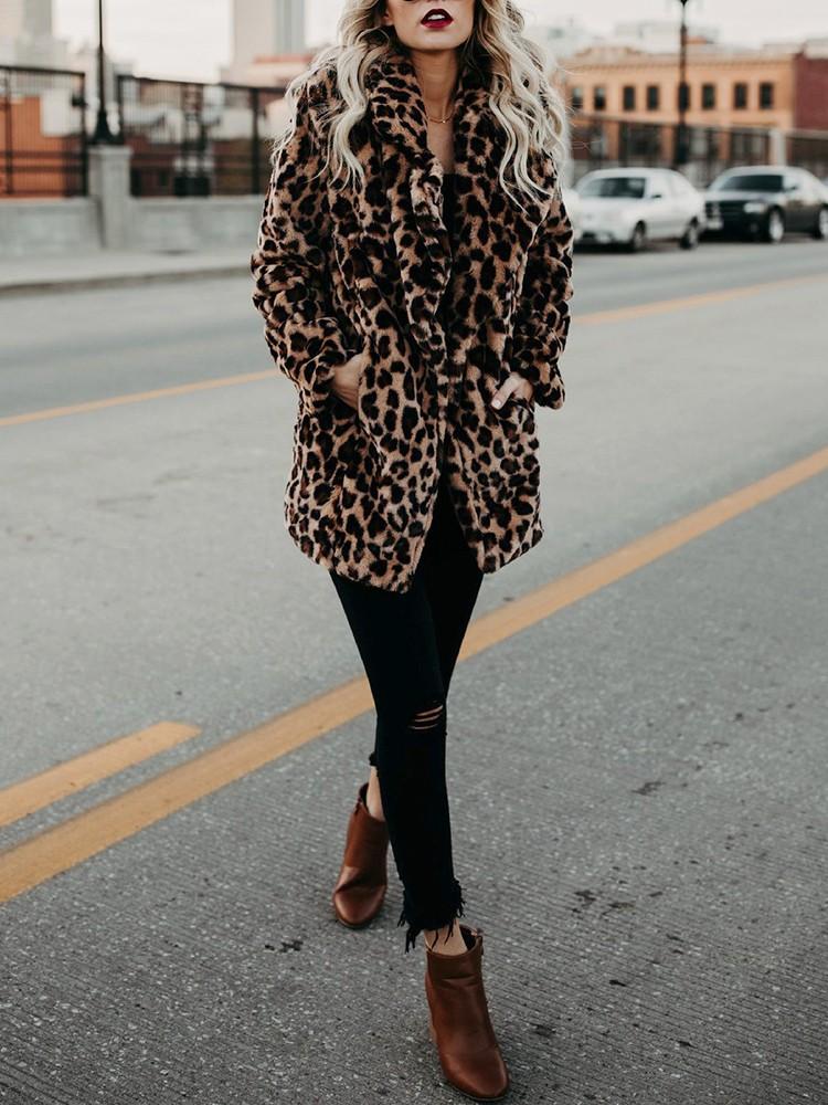 Fashion Leopard Print Faux Fur Coat - DadHats2ow6ix