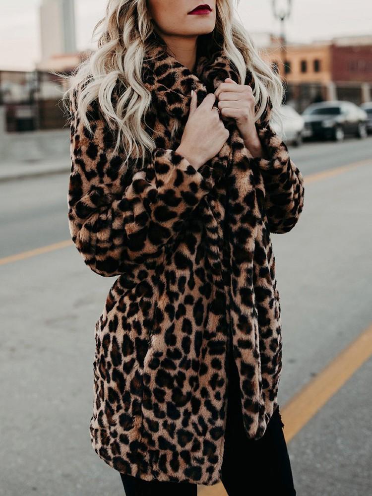 Fashion Leopard Print Faux Fur Coat - DadHats2ow6ix