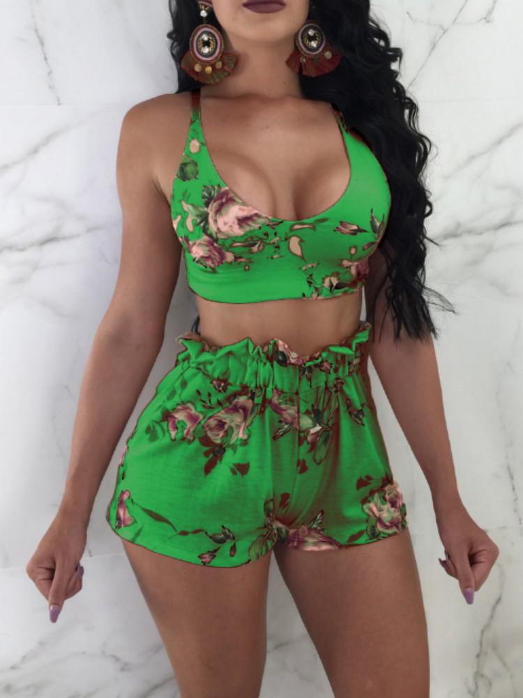 Floral Tied Back Top and Shorts Set - DadHats2ow6ix