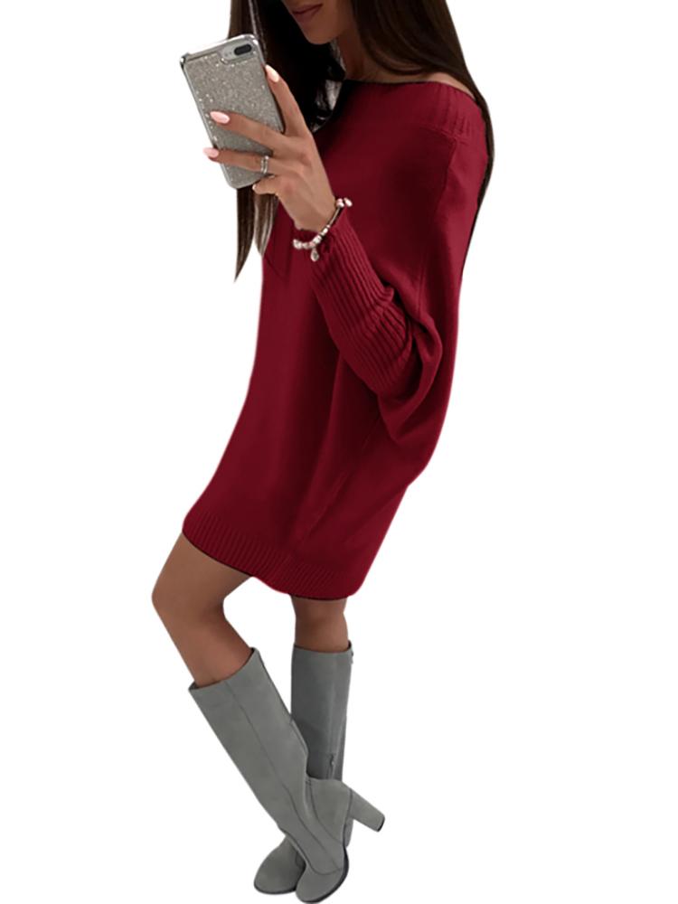 Stylish Long Sleeve Solid Sweater Dress - DadHats2ow6ix