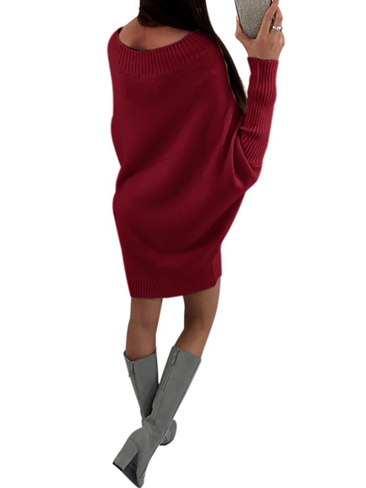 Stylish Long Sleeve Solid Sweater Dress - DadHats2ow6ix