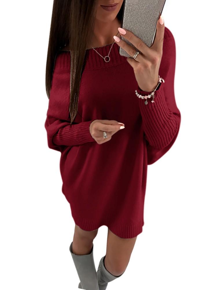 Stylish Long Sleeve Solid Sweater Dress - DadHats2ow6ix