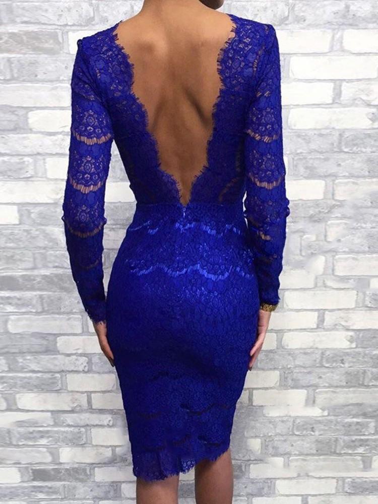 Eyelash Lace Open Back Bodycon Dress - DadHats2ow6ix