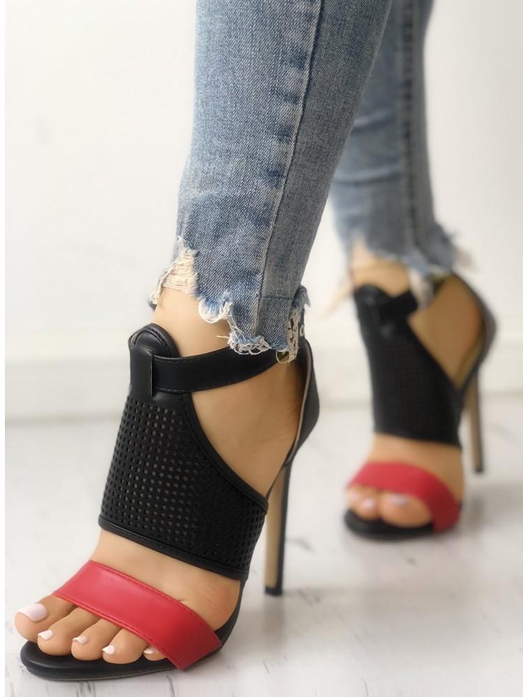 Contrast Color Buckled Thin Heeled Sandals - DadHats2ow6ix