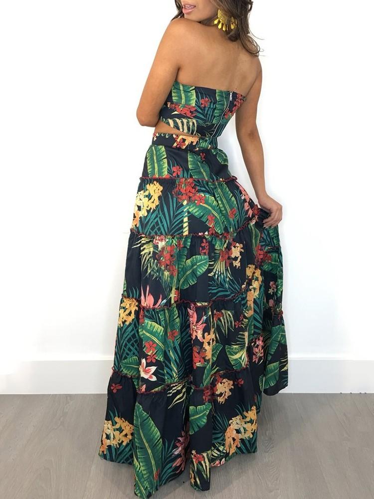 Tropical Print Tube Top & Maxi Skirt Set - DadHats2ow6ix