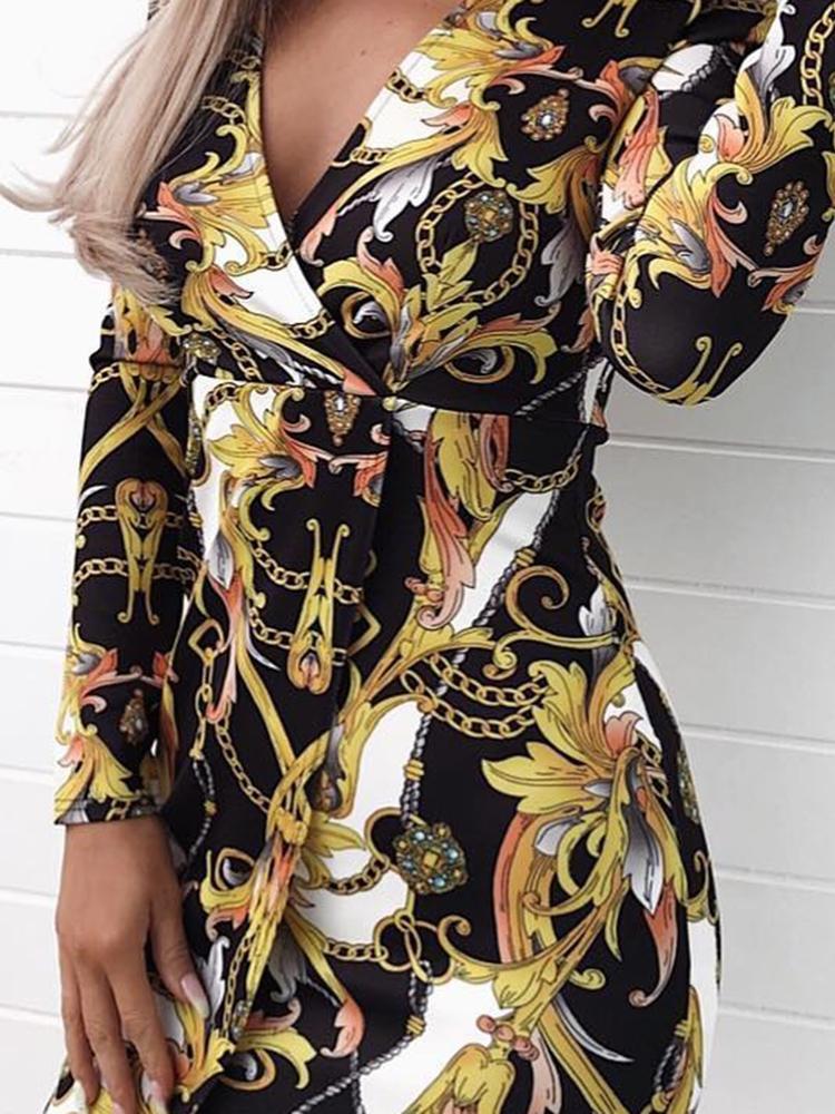 Digital Print Irregular Wrapped Blazer Dress - DadHats2ow6ix