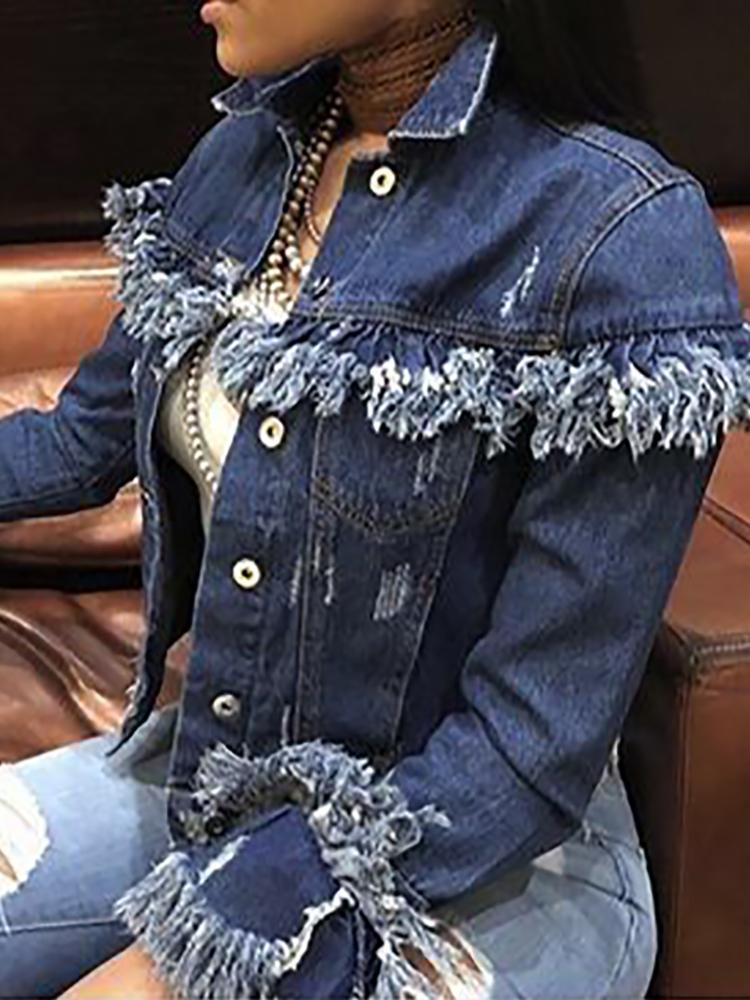 Denim Fringes Distressed Tassel Coat - DadHats2ow6ix