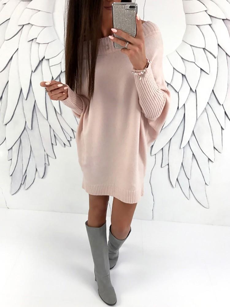 Stylish Long Sleeve Solid Sweater Dress - DadHats2ow6ix