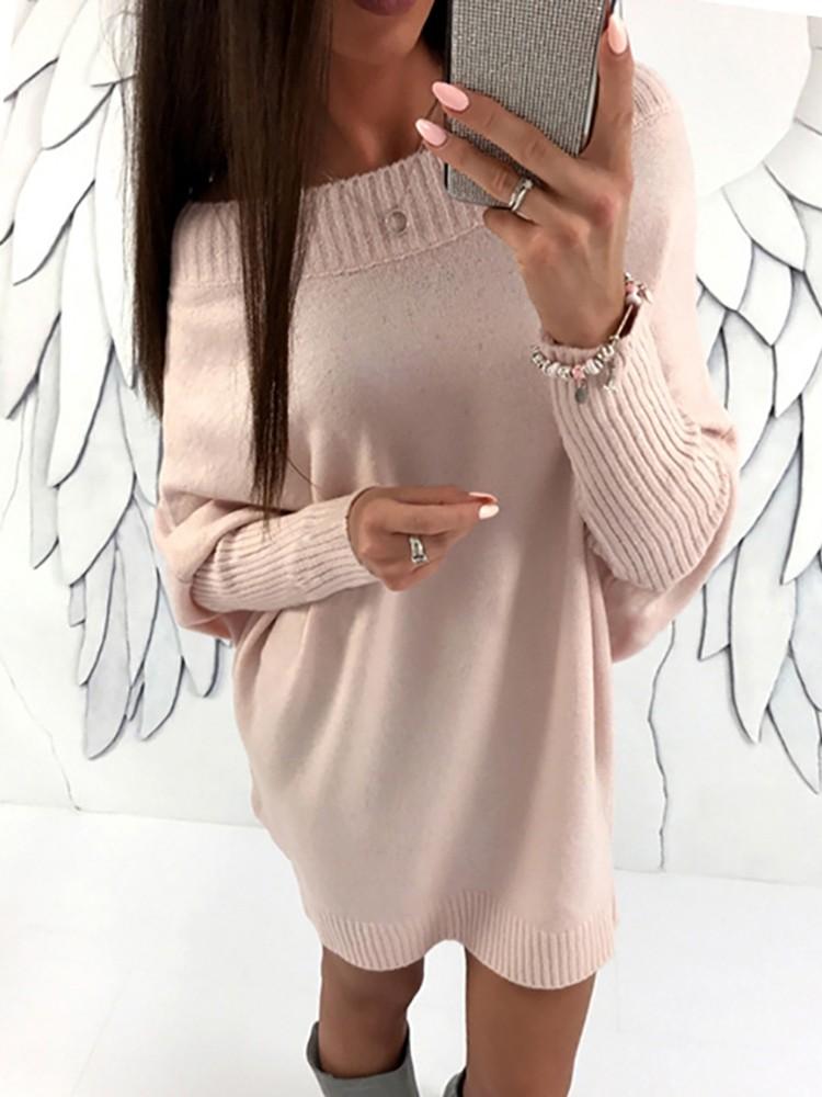 Stylish Long Sleeve Solid Sweater Dress - DadHats2ow6ix