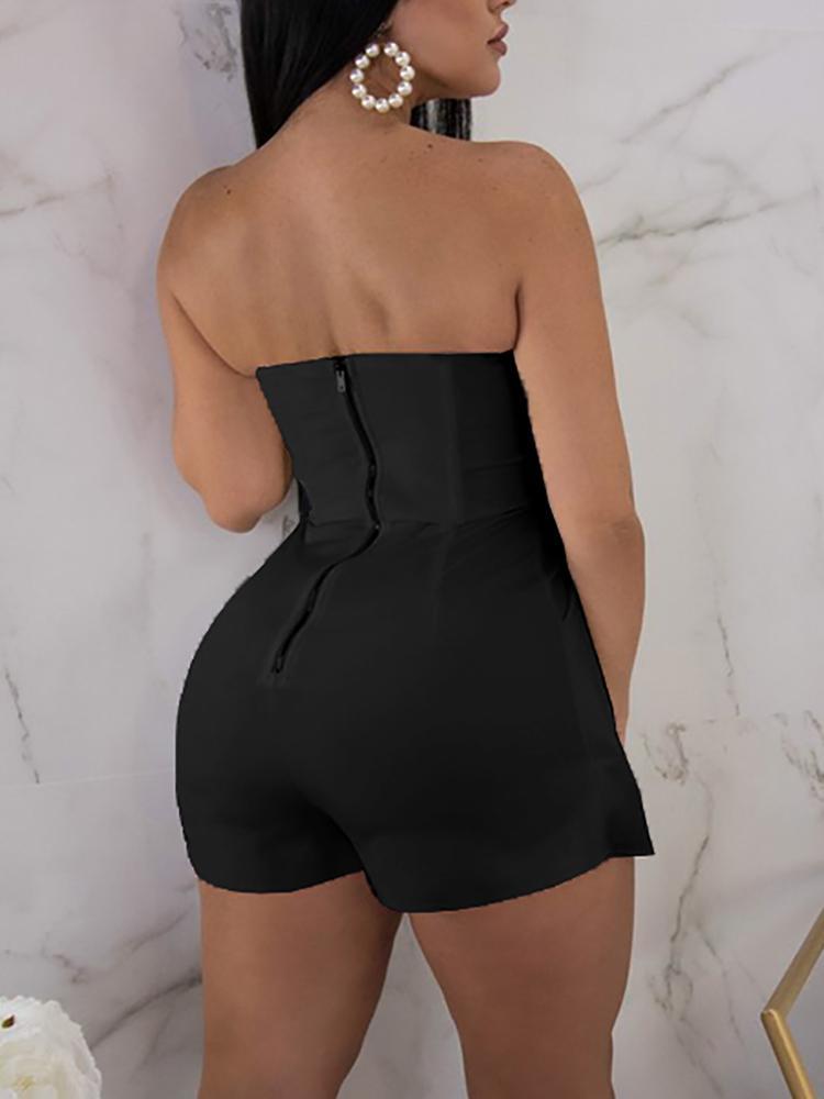 V Neck Zipper Up Back Tube Romper - DadHats2ow6ix