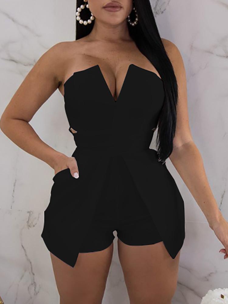 V Neck Zipper Up Back Tube Romper - DadHats2ow6ix