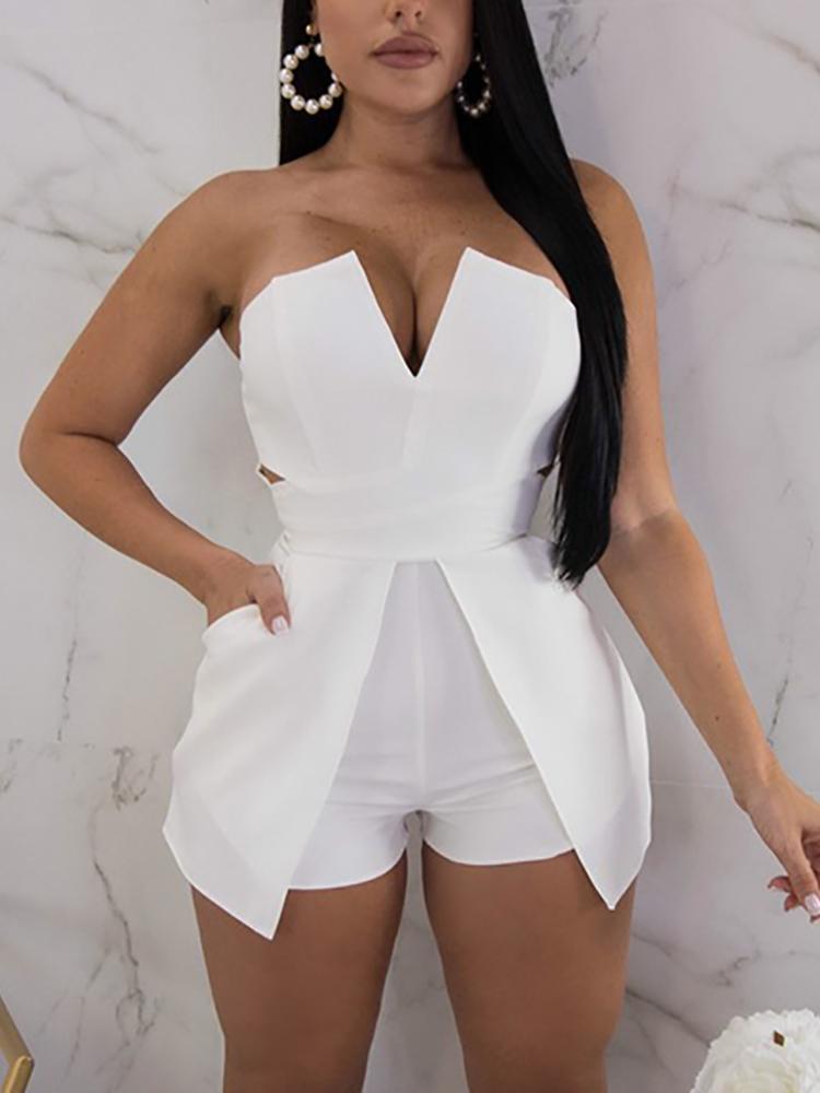 V Neck Zipper Up Back Tube Romper - DadHats2ow6ix