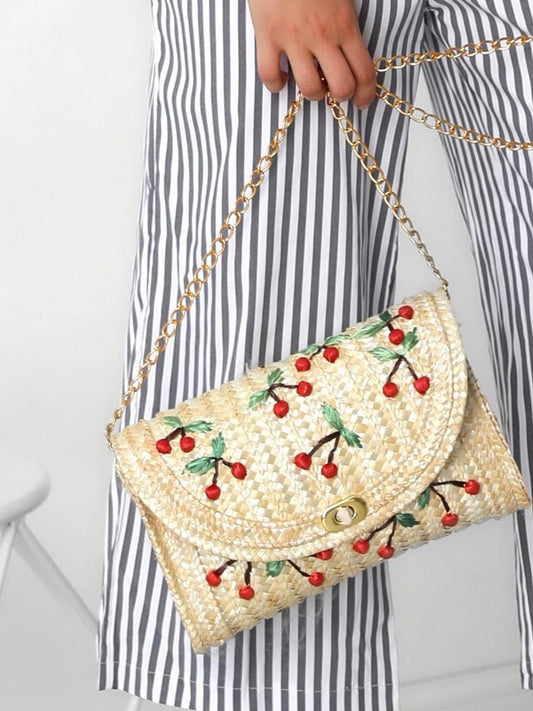 Cherry Pattern Straw Shoulder Bag - DadHats2ow6ix