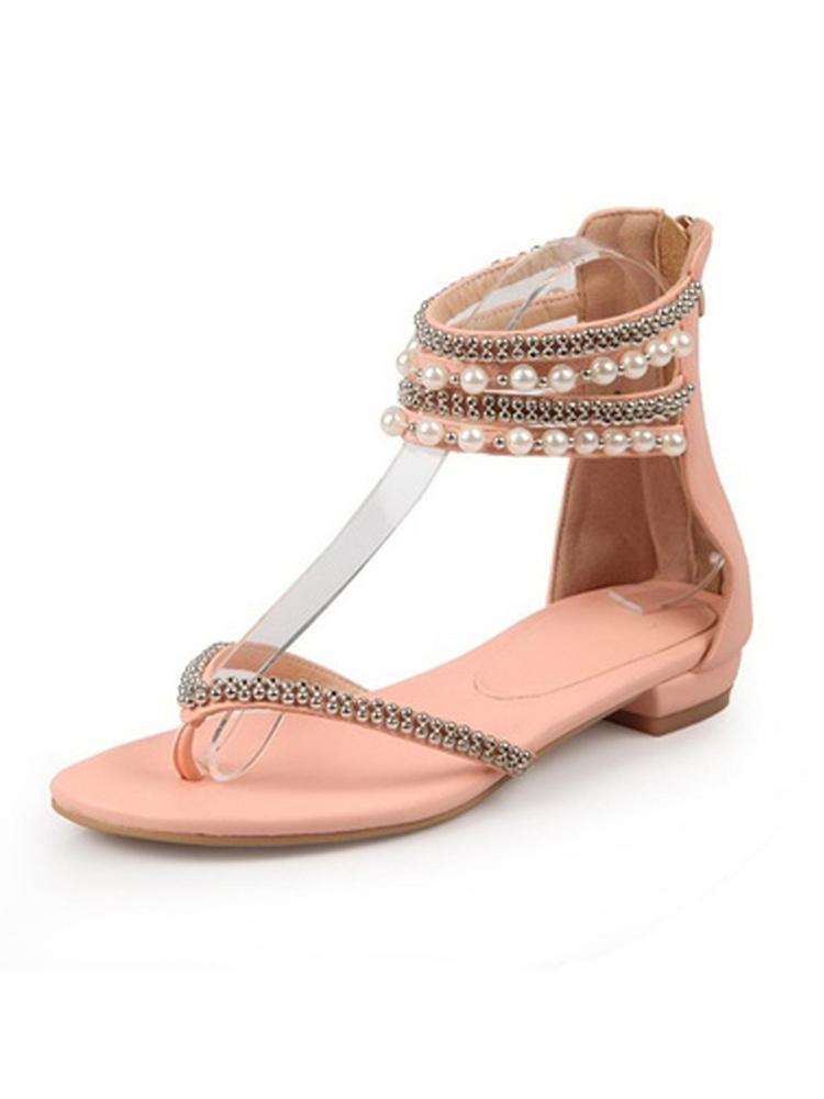 Stylish Beading Embellished Ankle Strap Flip-flop Sandals - DadHats2ow6ix