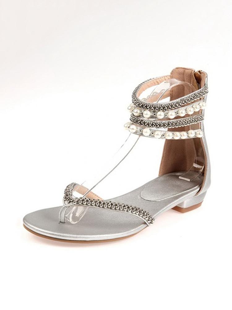 Stylish Beading Embellished Ankle Strap Flip-flop Sandals - DadHats2ow6ix