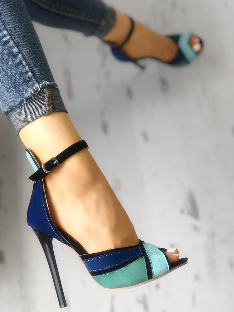 Colorblock Ankle Strap Thin Heeled Sandals - DadHats2ow6ix