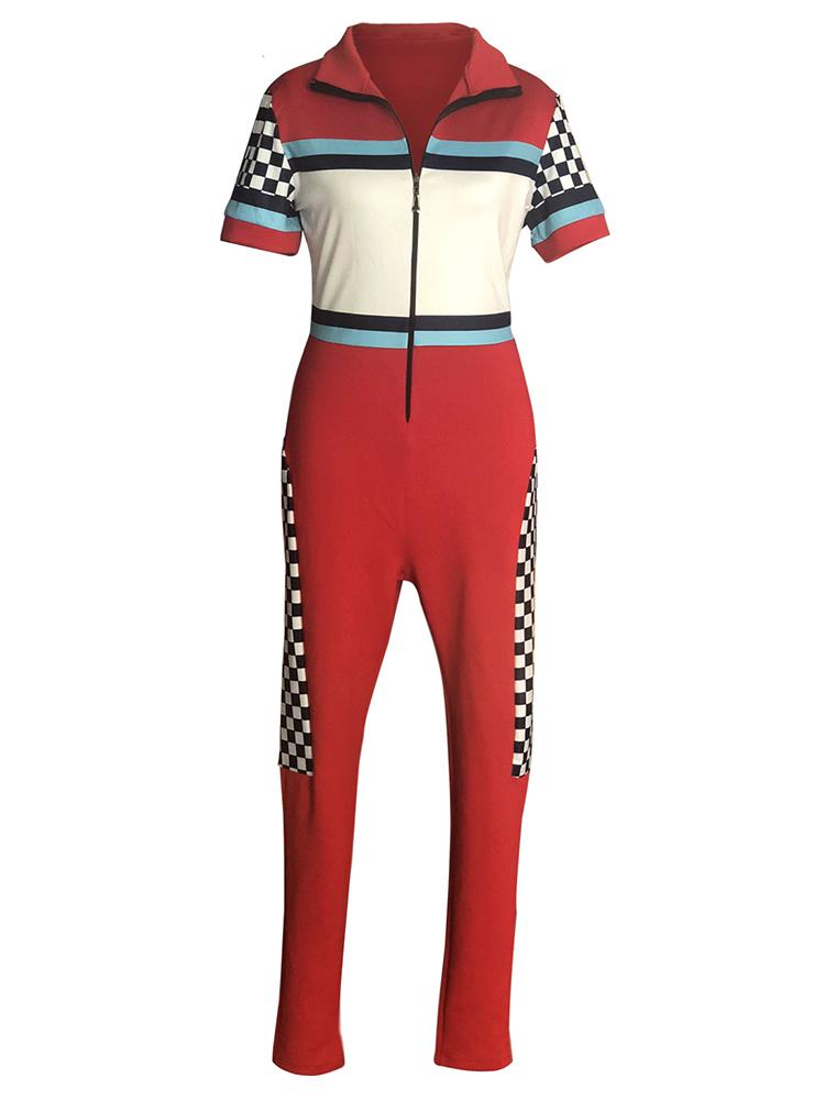 Fashion Contrast Color Zipper Up Motorsport Jumpsuit - DadHats2ow6ix