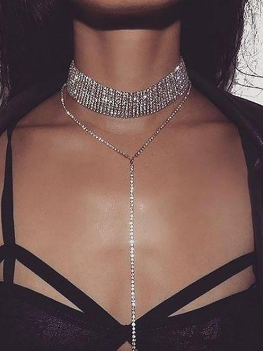 Vintage Women Studded Choker Sparkly Necklace - DadHats2ow6ix