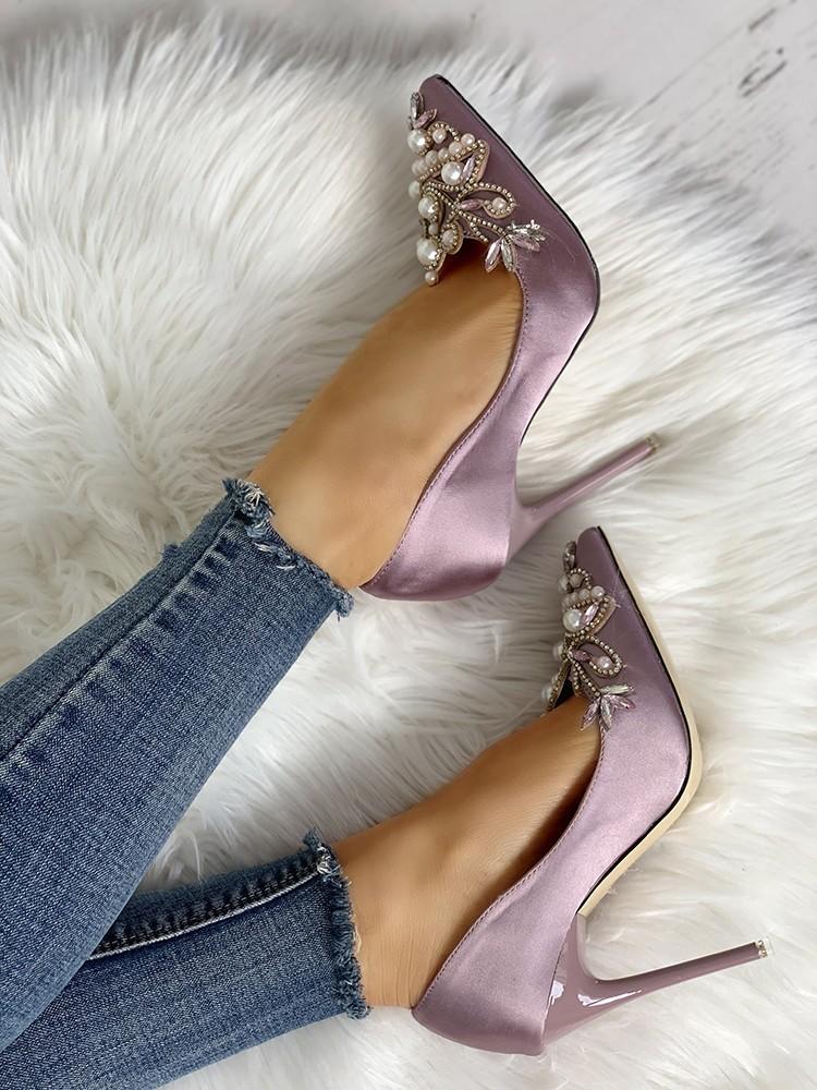 Faux Pearl Pointed Toe Stiletto Heels - DadHats2ow6ix