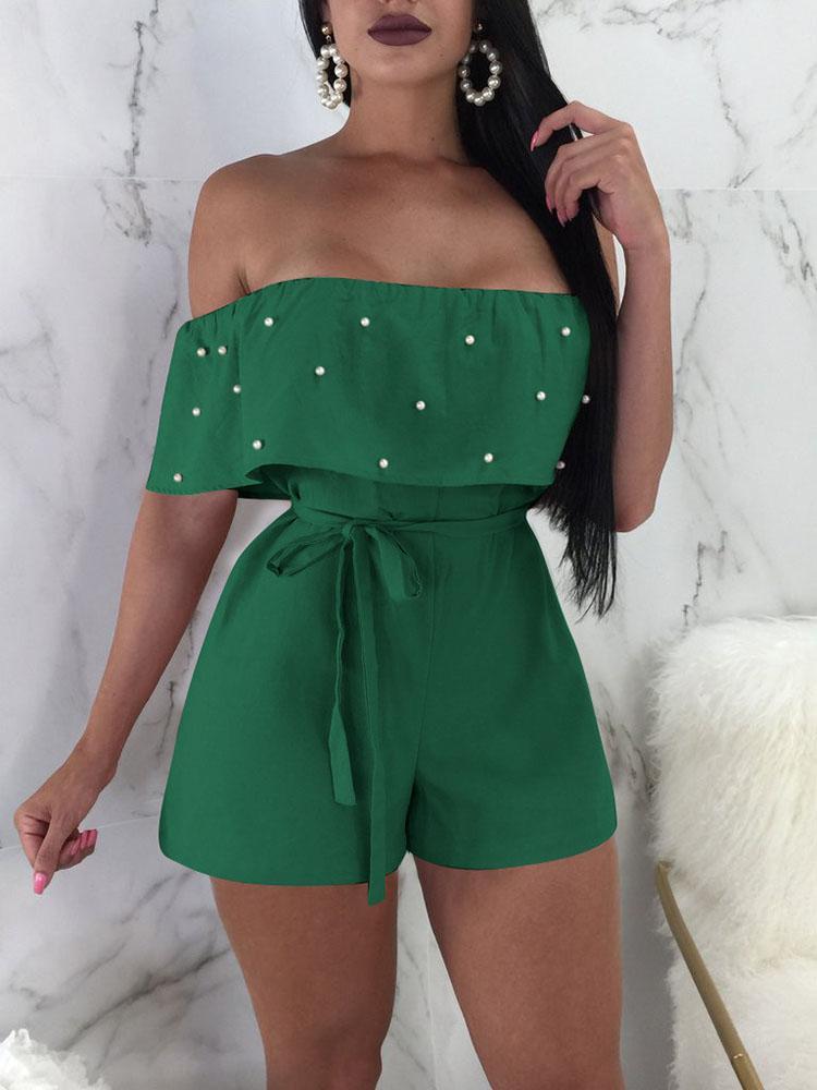 Beaded Embellished Ruffles Belted Bardot Playsuit - DadHats2ow6ix